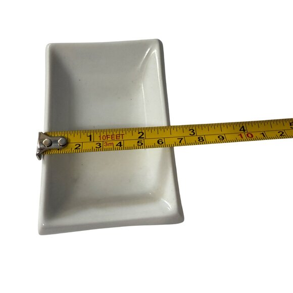 Set of 4 Pier 1 white ceramic rectangular sushi dipping  bowls soy sauce wasabi - Picture 4 of 6